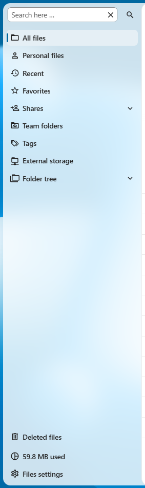 App navigation sidebar showing a list of navigation entries with icons